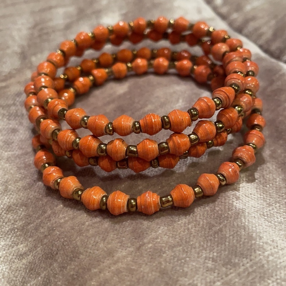 African Neutral Colors Beads for life Coil Bracelet 4 layers